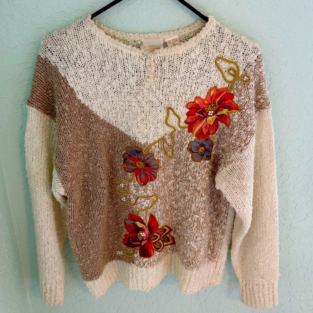 Vintage Floral and Beaded Sweater